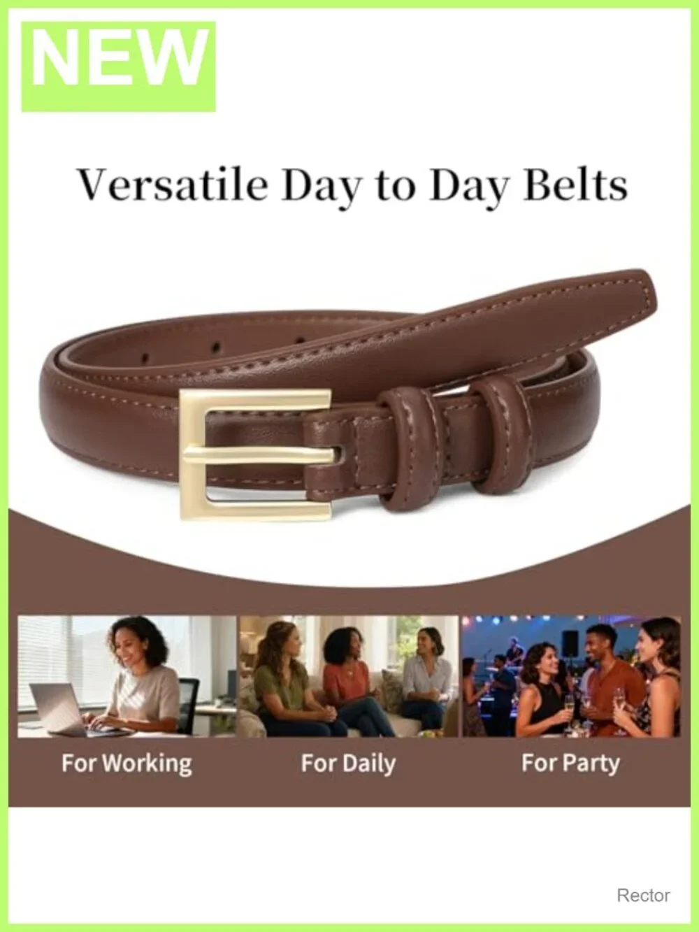 Genuine Leather Vintage Thin Belt Gold Buckle Waist Dress Belts for Women